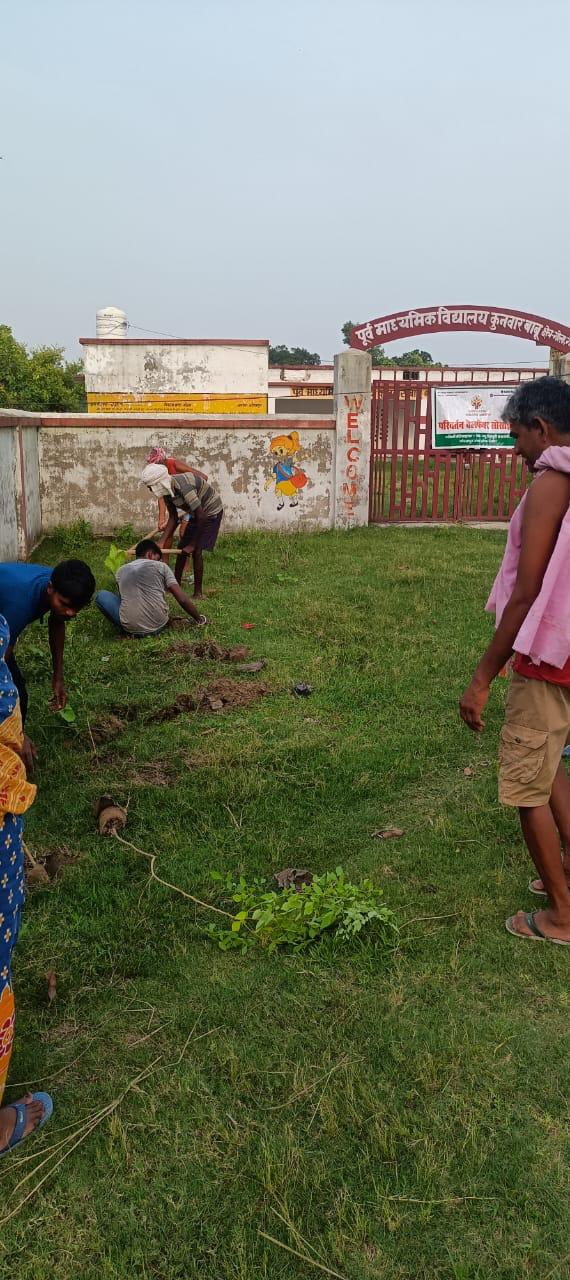 Planting saplings with local community members